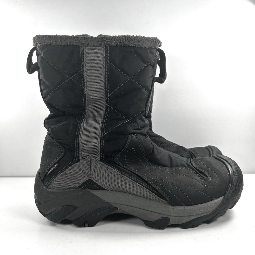 KEEN Dry Waterproof Winter Boots Black Quilted Insulated Faux Fur Womens 7.5